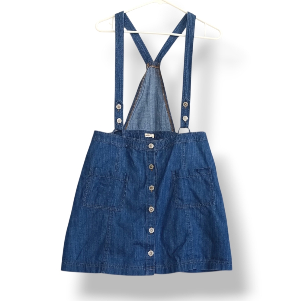 Hollister Blue Denim Button-Front Overall Skirt